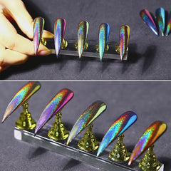 Peacock Holographic Chameleon Nail Glitter Mirror Laser Dust Nail Art Chrome Pigment Powder UV Gel Polish Decoration Black Base