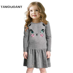 Princess Girls Dress 2018 New Fashion summer Cat Print Children Long Sleeve Cartoon baby girl Cotton Party Dresses for kids