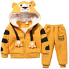 Image of Cute Boys Girls Cartoon Tigers Clothing Suits Baby Plus Velvet Hoodies Pants 2Pcs Sets Kids Toddler Winter Sports Clothes 1-5Yrs