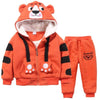 Image of Cute Boys Girls Cartoon Tigers Clothing Suits Baby Plus Velvet Hoodies Pants 2Pcs Sets Kids Toddler Winter Sports Clothes 1-5Yrs