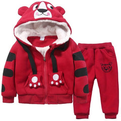 Cute Boys Girls Cartoon Tigers Clothing Suits Baby Plus Velvet Hoodies Pants 2Pcs Sets Kids Toddler Winter Sports Clothes 1-5Yrs